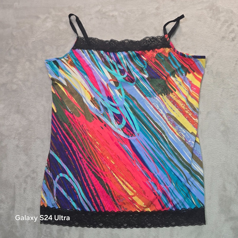 Fashion Bug Tank Top Women's 1X Multicolor Striped Lace Trim Adjustable Straps